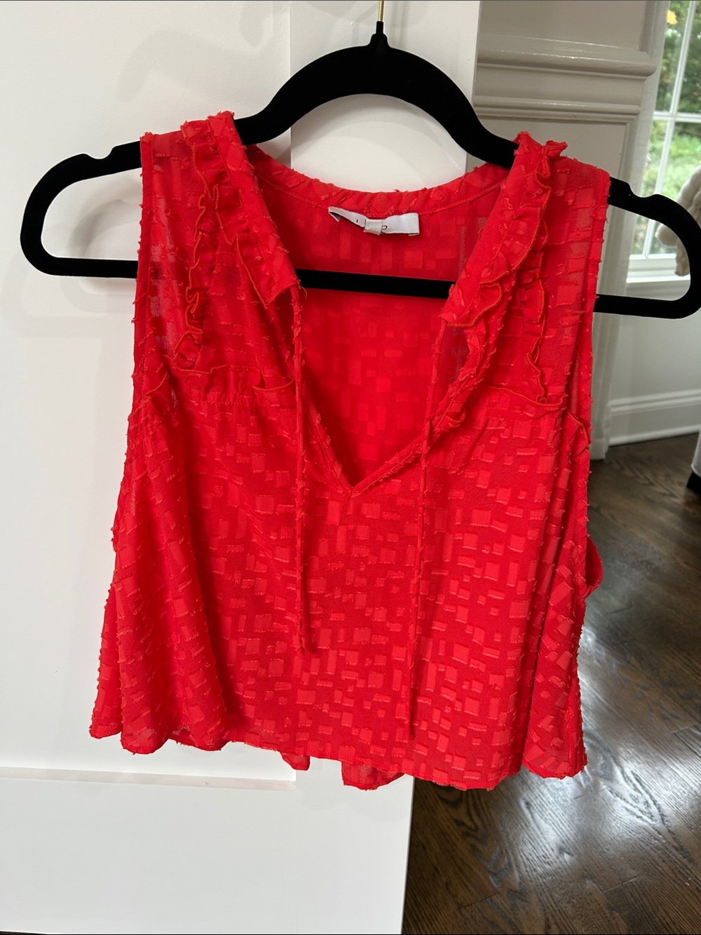 IRO Red Sleeveless V-Neck Ruffle Trim Camisole